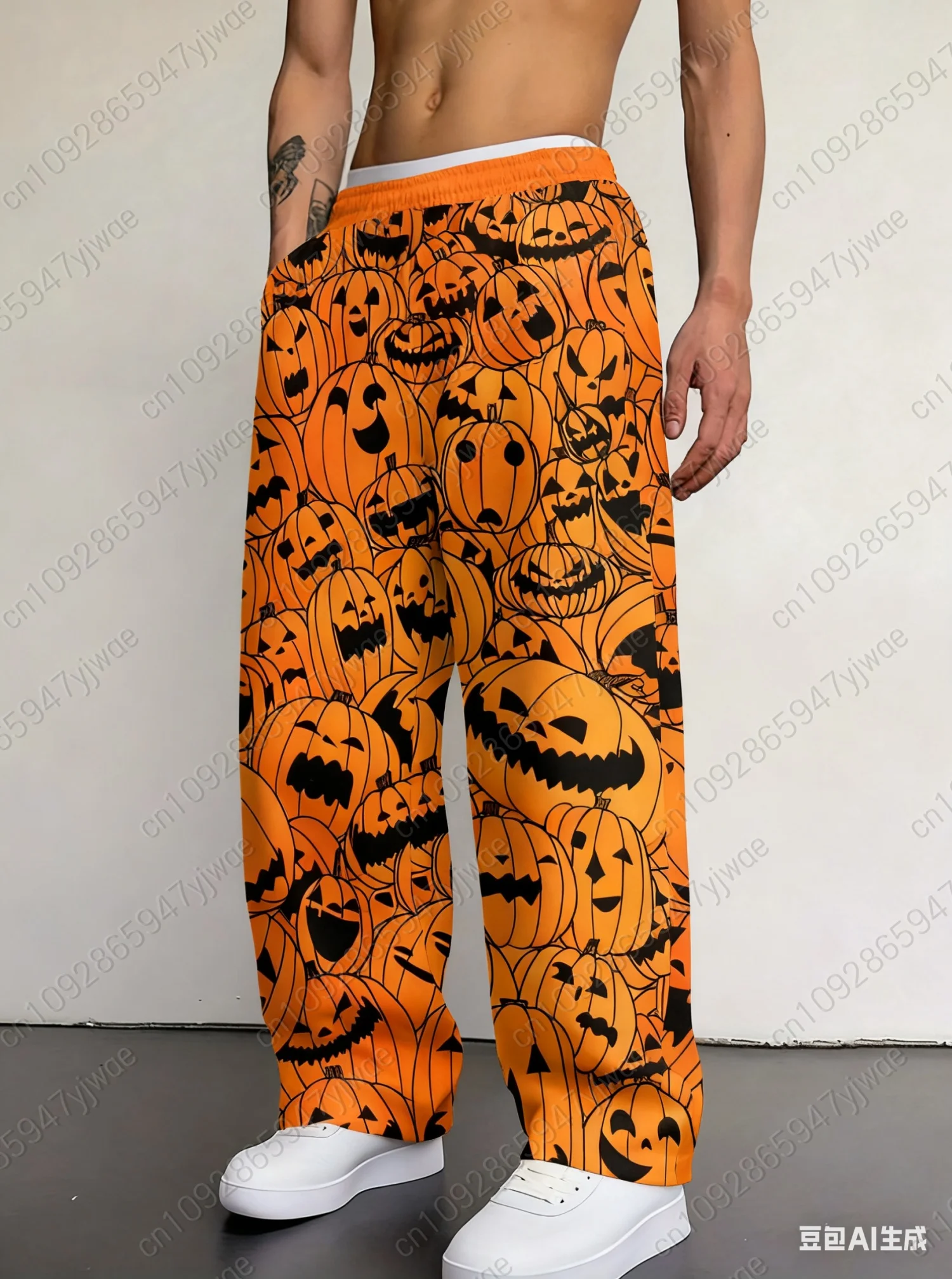 2025 Mens Halloween Pumpkin Print Joggers Pajamas Adult Pants Pajamas Pants Casual Daily Long Pants Men Women Pajamas Trouser