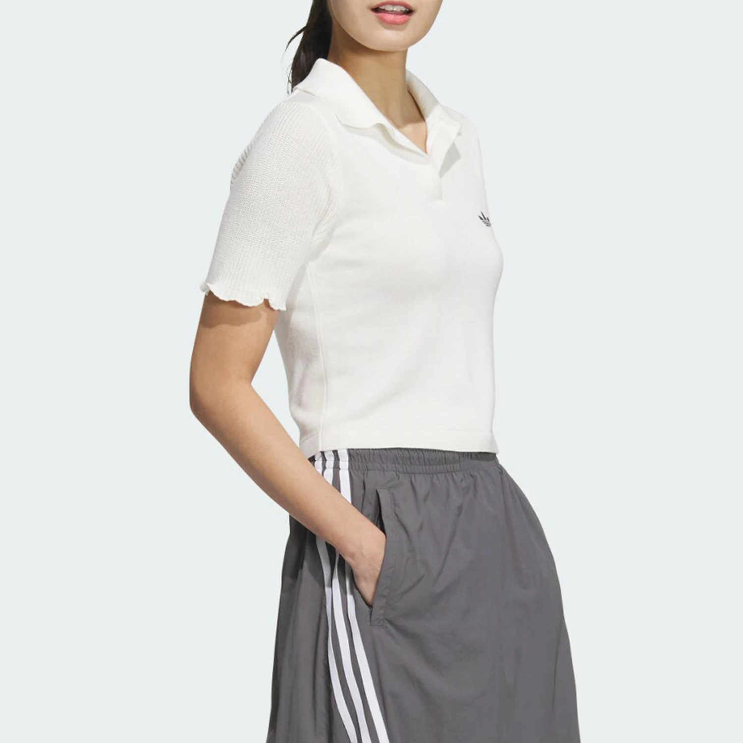 Adidas Authentic Three Leaves Women's Knit Sports Short Sleeve POLO Shirt JC7858