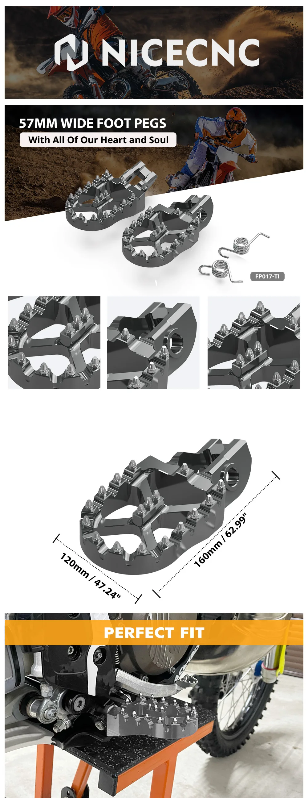 (EU-LAGER) Für KTM EXC 300 EXCF 350 XCW 300 2017-2023 SXF 450 XC-F 350 2017-2022 57mm Fußrasten für Husqvarna TE 300 – Detail 1