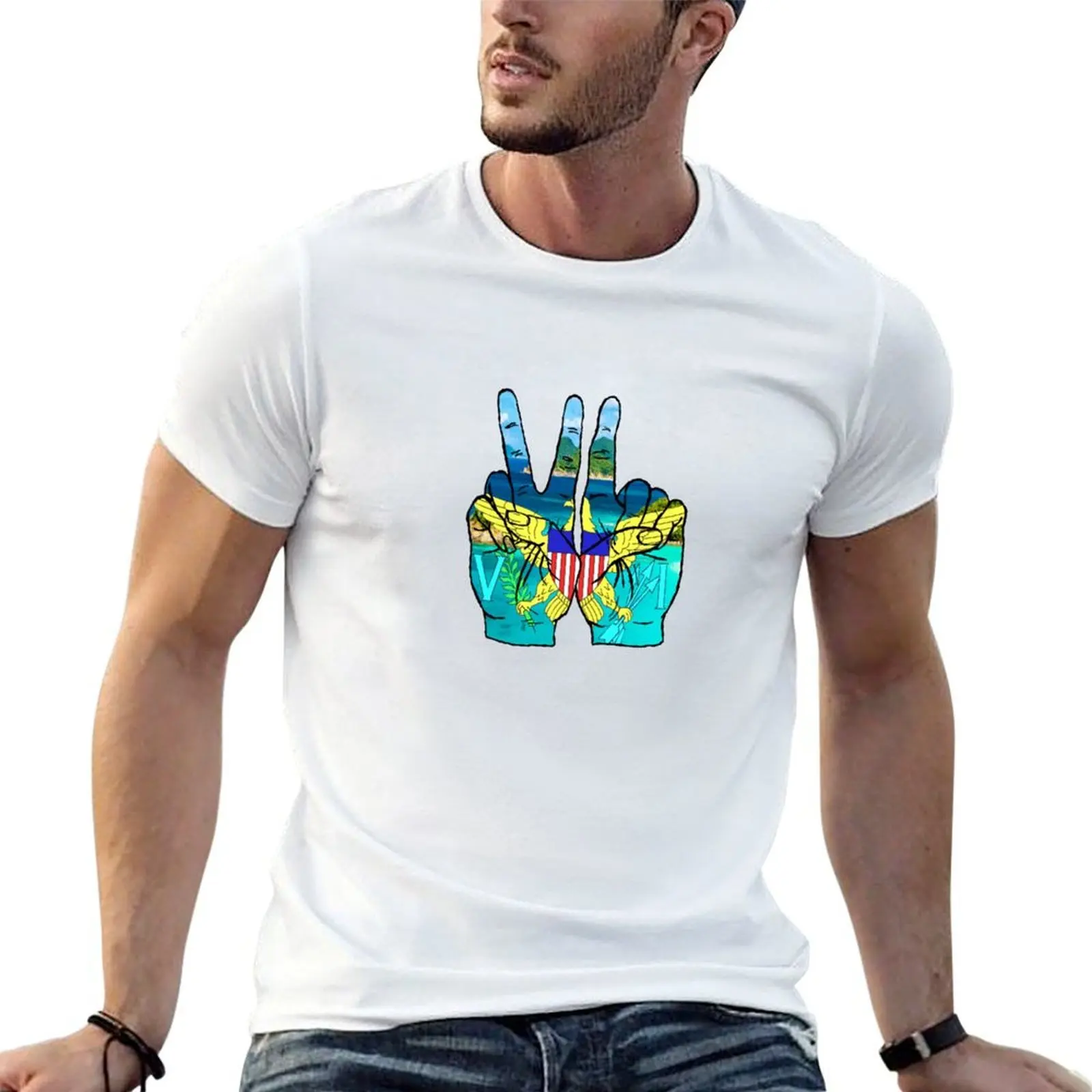 USVI hands T-Shirt cute clothes funny meme t-shirts heavy weight t shirts for men