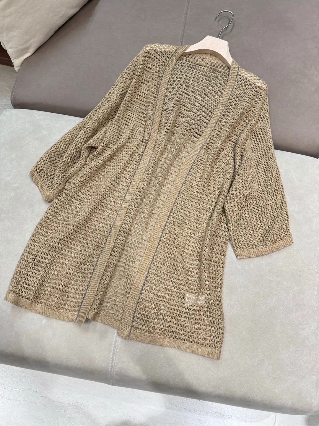 

Women's Crewneck Long Sleeve Linen Hollow Mid-length Sweater Top Fashion All-match