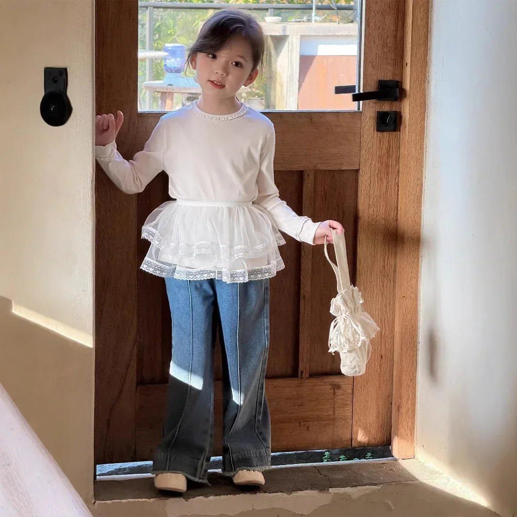 

New Girls Skirt Cute and Stylish Baby Girl Layered and Versatile Lace Curtain Skirt Korean Children Clothing 2025 Spring Summer
