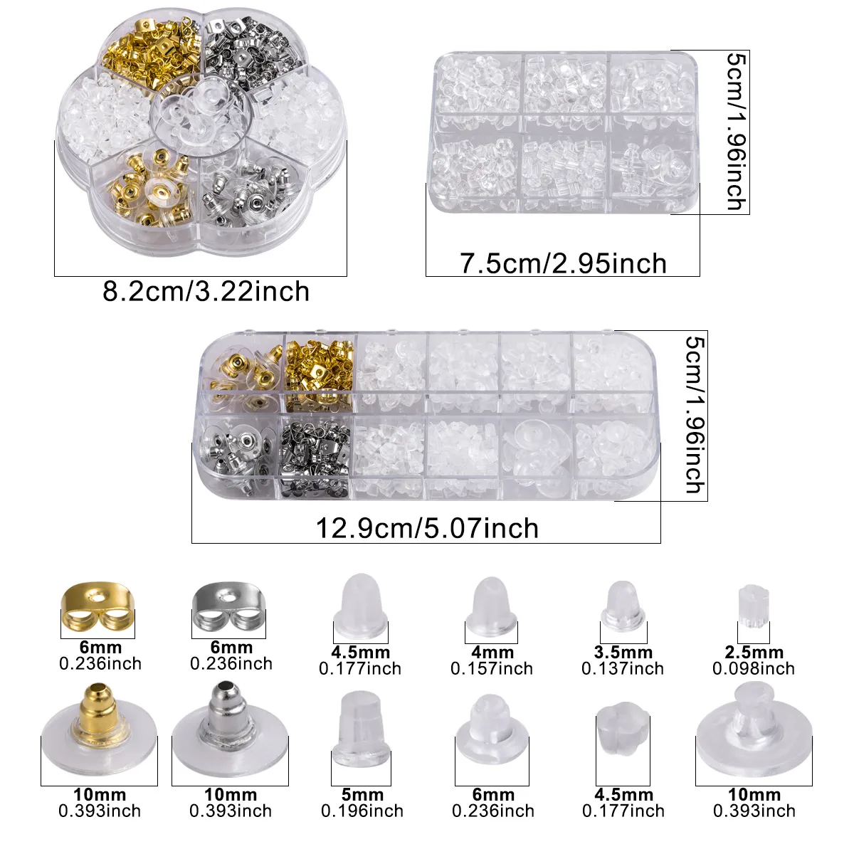 1 Box (About 290/515/520pcs) Silicone Earring Backs Plug Soft Clear Earring Backings for Studs Rubber Earrings Backs Stopper