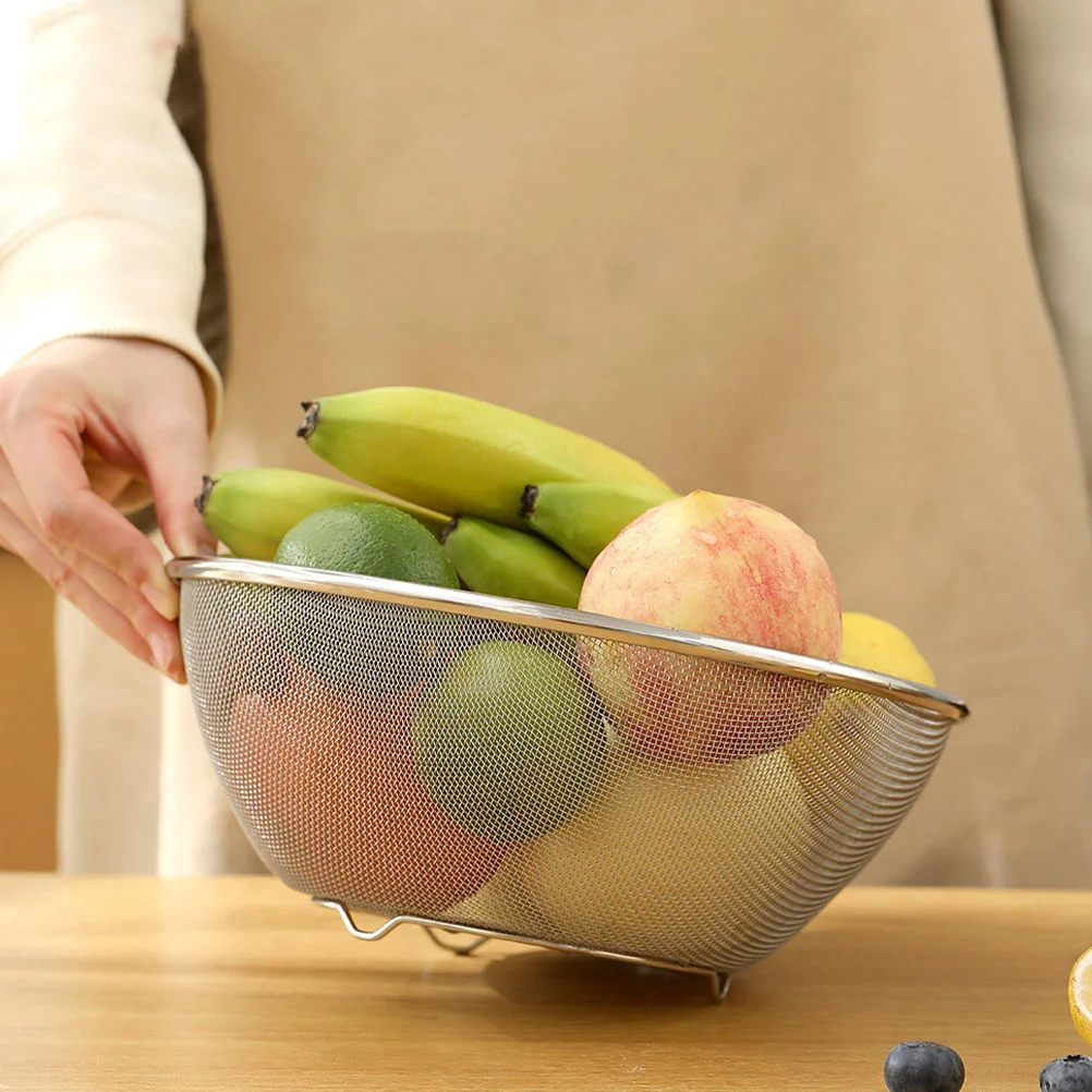 

1 set Stainless Steel Drain Basket Wash Basin For Rice Vegetables Fruits Eggs Noodles Multi-Functional Kitchen Strainer Fine