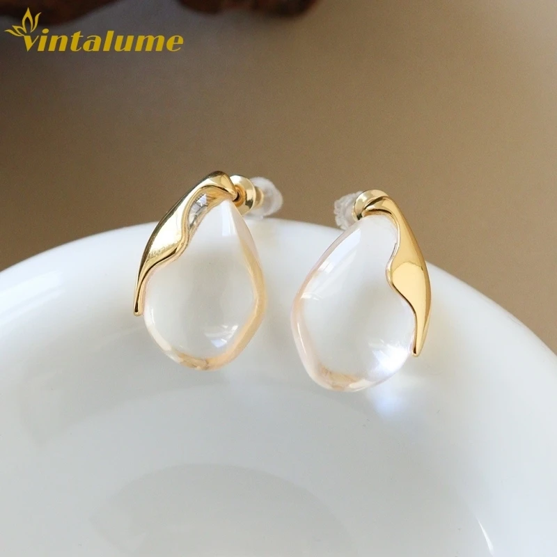 

Прозрачное стеклянное ожерелье и серьги в форме капли воды Vintalume, модные комплекты ювелирных украшений для женщин, простые универсальные аксессуары