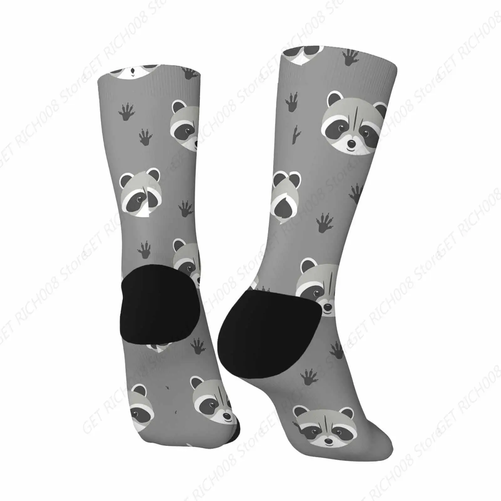 Gray Raccoon Unisex Socks Paw Print Cute Woodland Animal Funny Socks Gifts For Women Mens Novelty Crew Socks