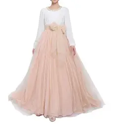 Saia maxi de tule com cinto, até o chão, saias elegantes de dama de honra de casamento, cintura alta, saia longa preta