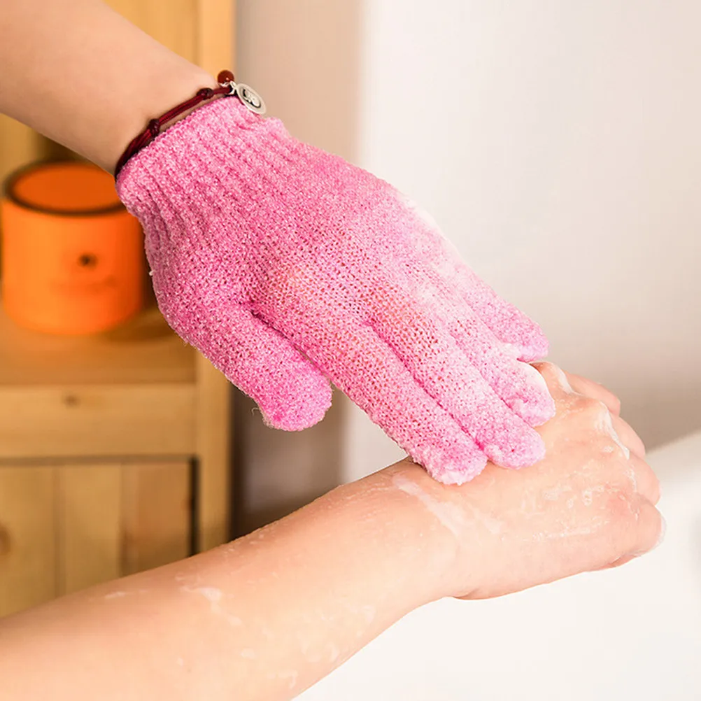 2Pcs Five Finger Exfoliating Bath Gloves for All Skin Types Dry Oily Rough Skin Shower Body Spa Massager Nylon Body Scrub
