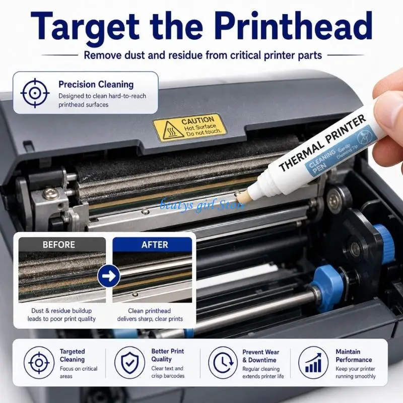 C7AB Thermal Printer Cleaning Pen, 10 Pack Chisels Tip Printhead Maintenance Set