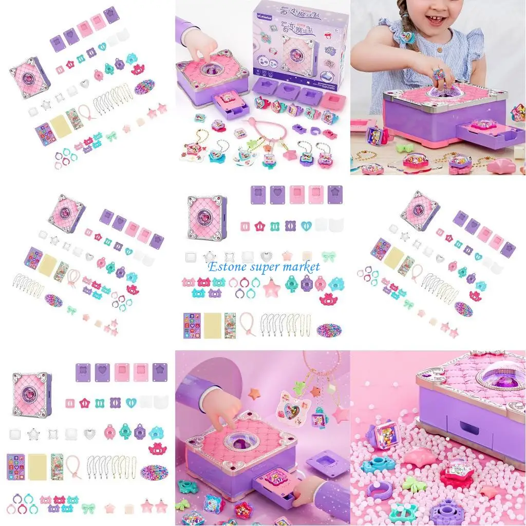 090B เด็ก Locket DIY แหวนลูกปัดสีสันกระเป๋าจี้พวงกุญแจหัตถกรรมชุดสำหรับหญิง