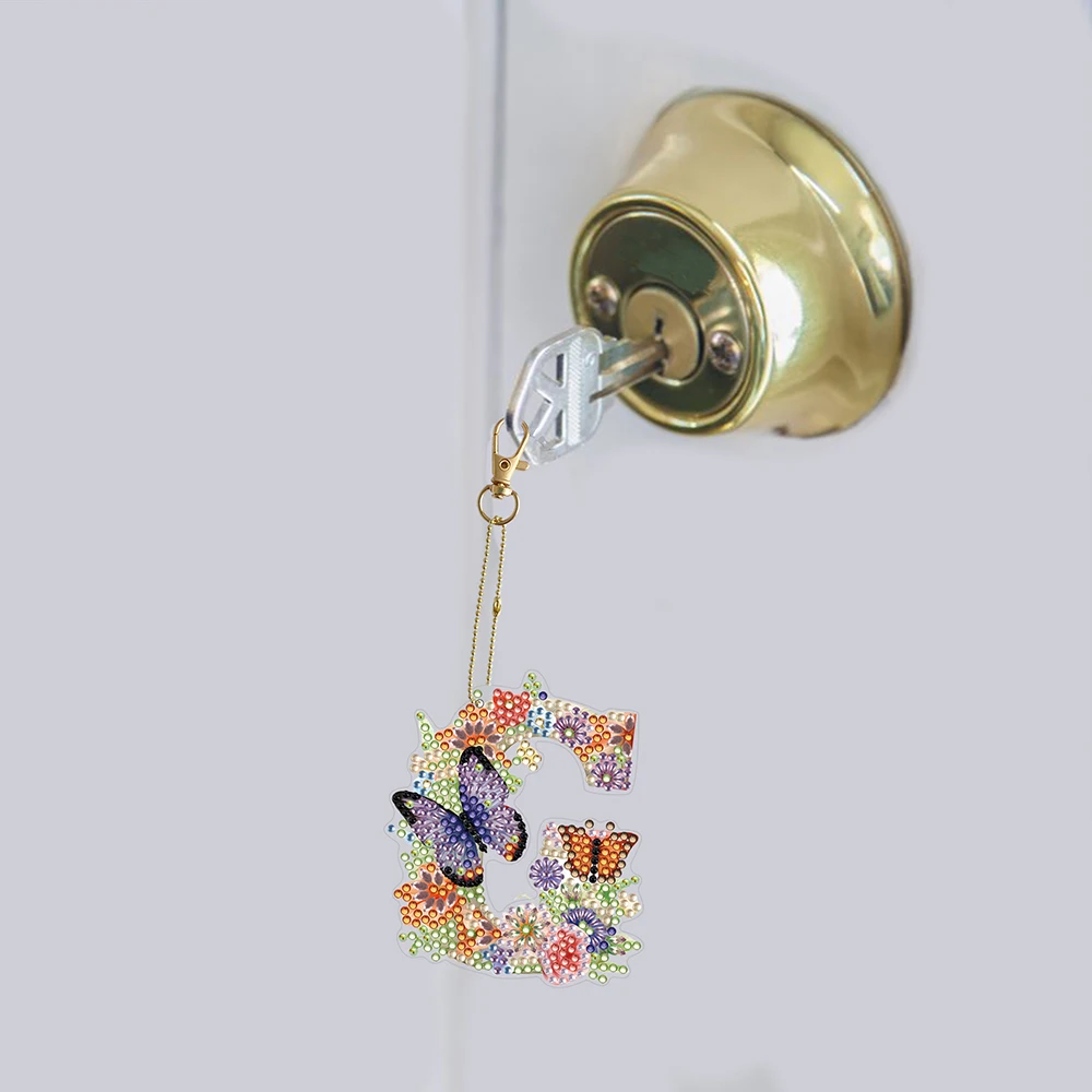 HOMFUN A-Z letters Diamond Painting keychain, Special shaped Embroidery Decor, Keyring Pendant, Bag Ornament Name Gender Gift