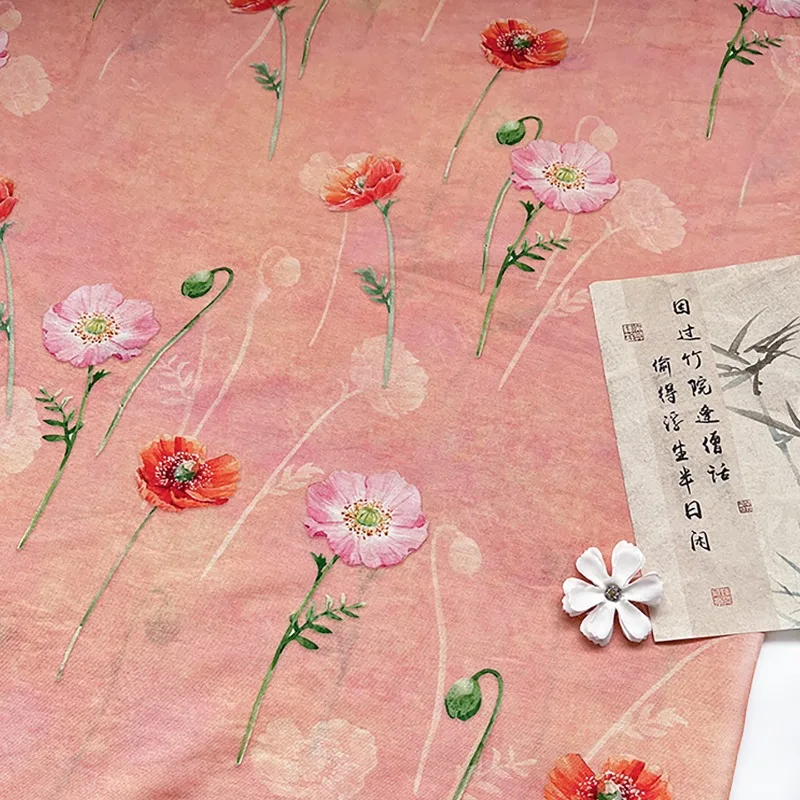 Flower Brocade Cotton Digital Printed Fabric New Chinese Qipao Dress Top Hanfu Handmade Home Decoration Tablecloth DIY Fabric