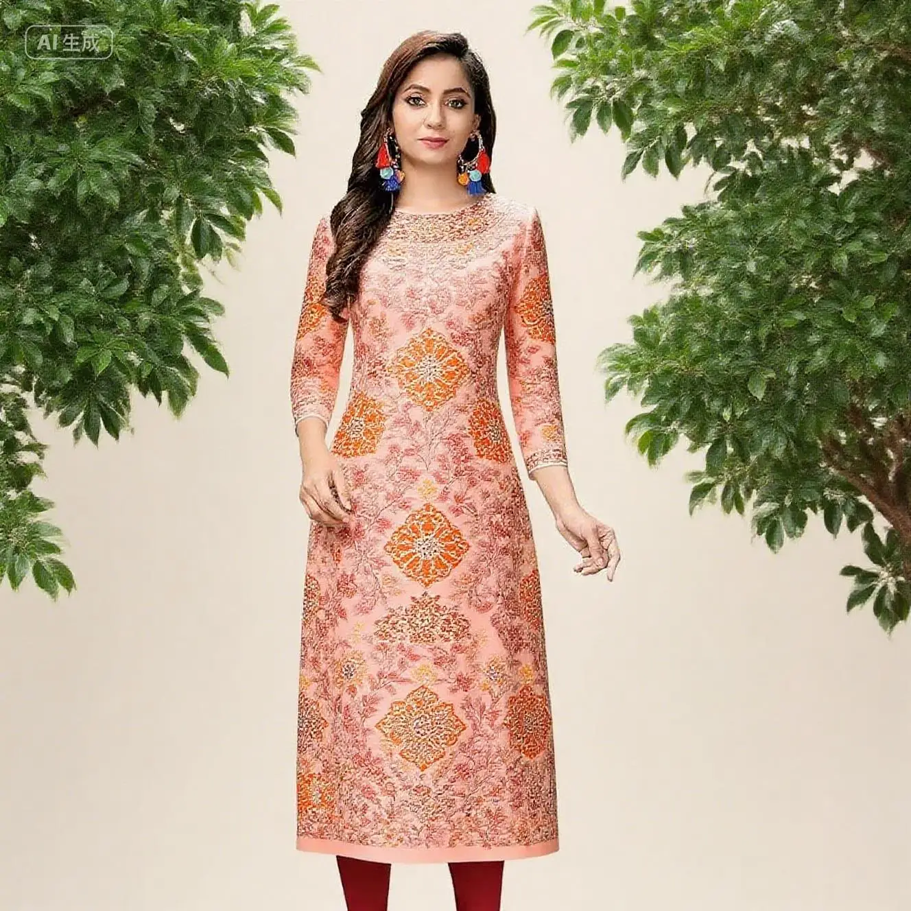 Muslim Dress Kurt Women's Fashionable And Elegant National Style Slit Hem Straight Tube Casual Abito Donna Musulmana Kurtta