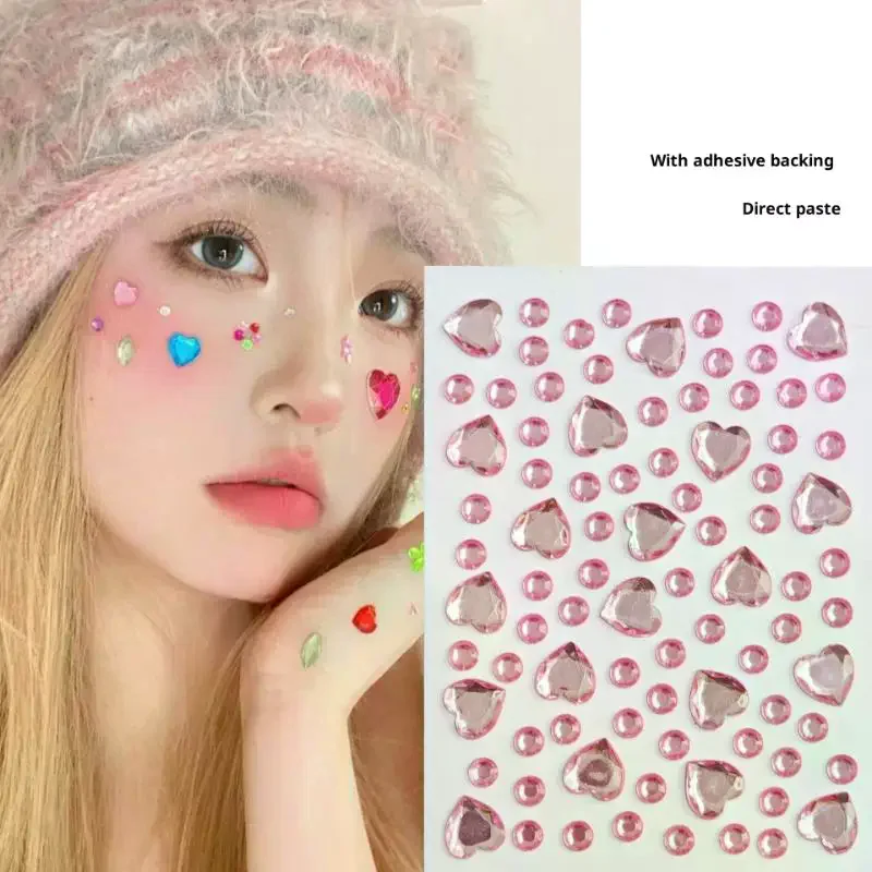 Colorful Heart Shape Diamond Gem Sticker 3D Face Rhinestone Tattoo Eyeshadow Stickers Fo Festival Party Stage Body Makeup Bling