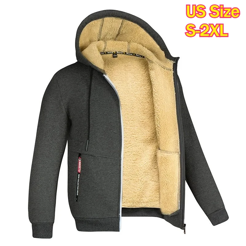 High Quality Male Warm Cashmere Hoodies Men Sportswear Lambswool Jackets Winter Hooded Zipper Cardigan Casual Bomber Hoody Coat