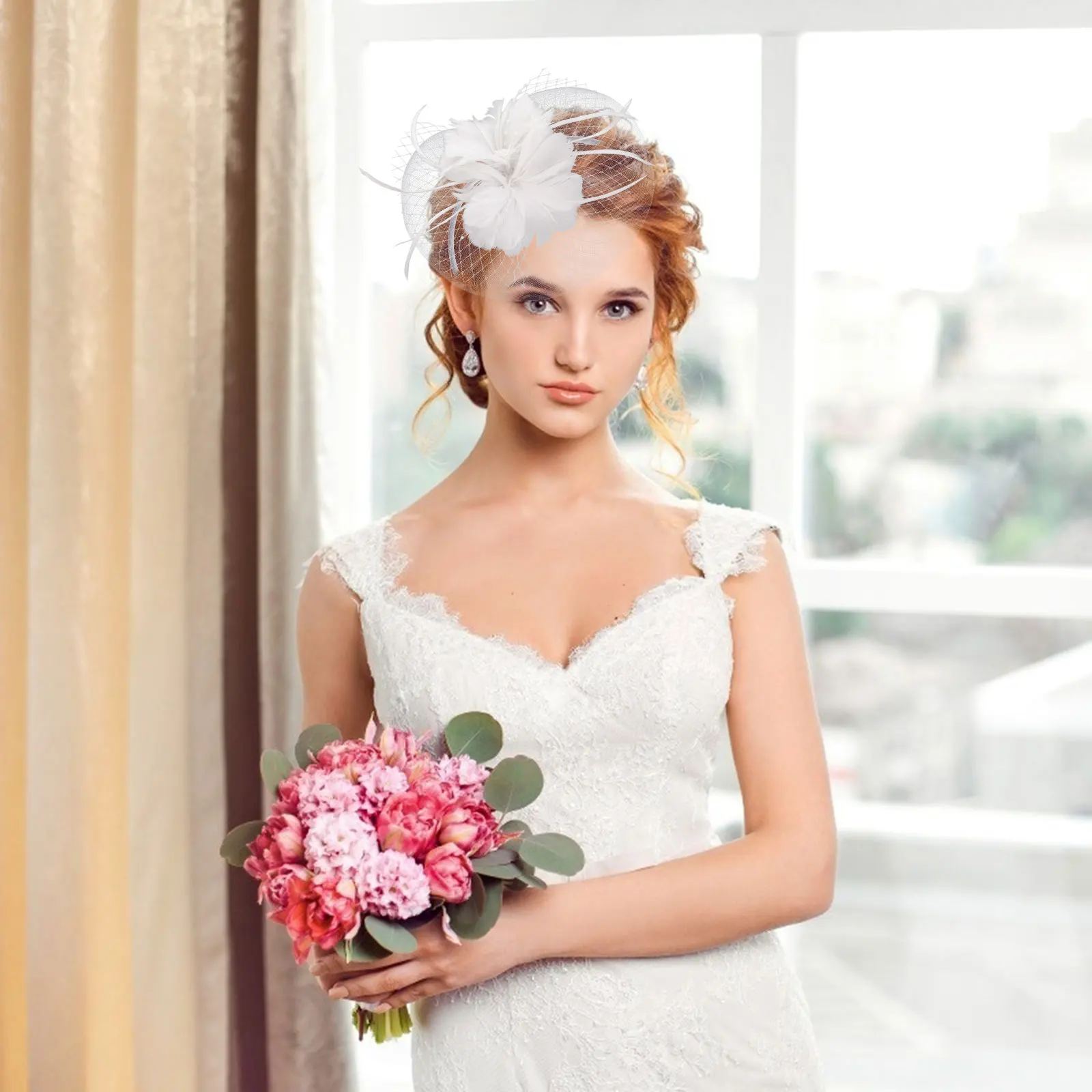 

Elegant Flower Hairpin Mesh Headwear Lightweight Comfortable Bridal Party Wedding Headdress Hair Decoration Charm Tool