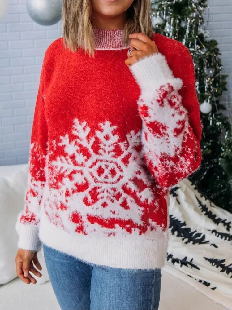 

Christmas O-Neck Sweater Women Fashion Simple Winter Pullover Jumper High Elastic Knitted Fall Female Basic Casual Pullover Tops