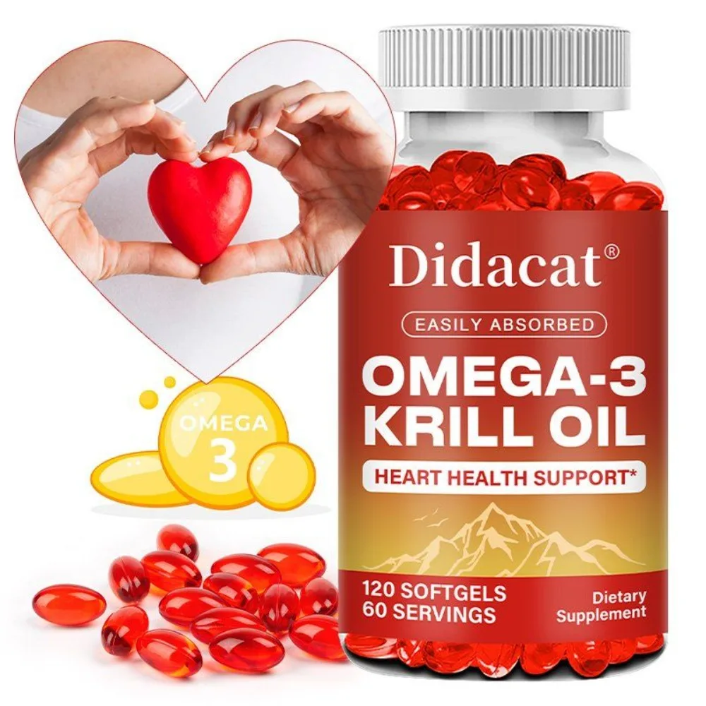OMEGA-3 Krill Oil Supplement, Contains EPA, DHA - Heart, Brain, Phospholipidst, Support Joint, Skin Health