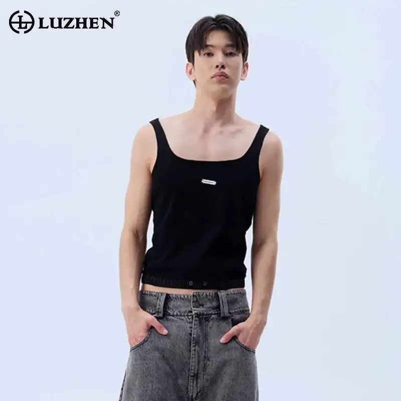 LUZHEN 2026 Summer Logo Patchwork Square-neck Sleeveless T-shirts Men's Trendy Solid Color Original Street Tank Tops Male JY7860