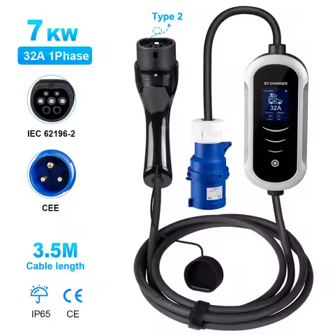 IPENGEN 7KW 유형 2 EV 휴대용 충전기(변환 플러그 포함) 5 전류 모드 WallBox 차량용 고속 충전기 ﻿ 전기 자동차용