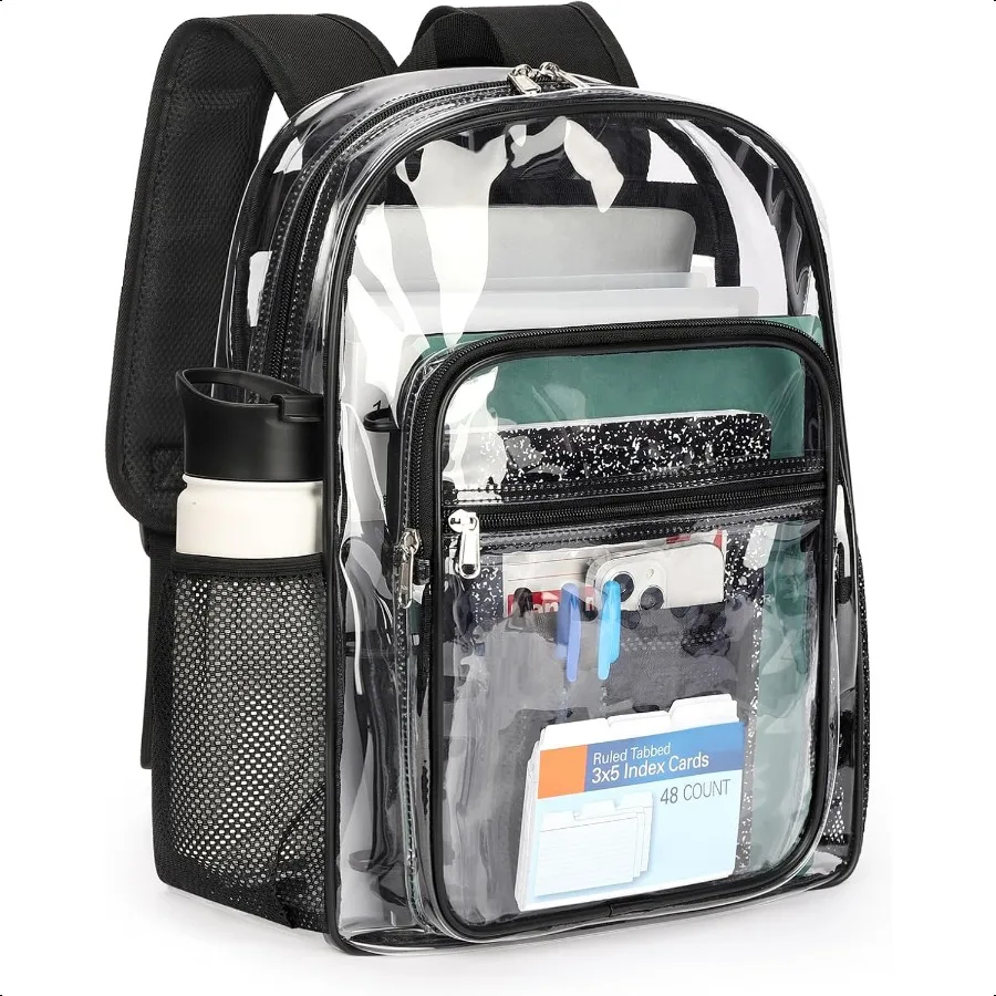 

Clear Backpack Heavy Duty for School 17in Transparent PVC Bag with Large Capacity Reinforced Straps for Men Women Boys Girls Se