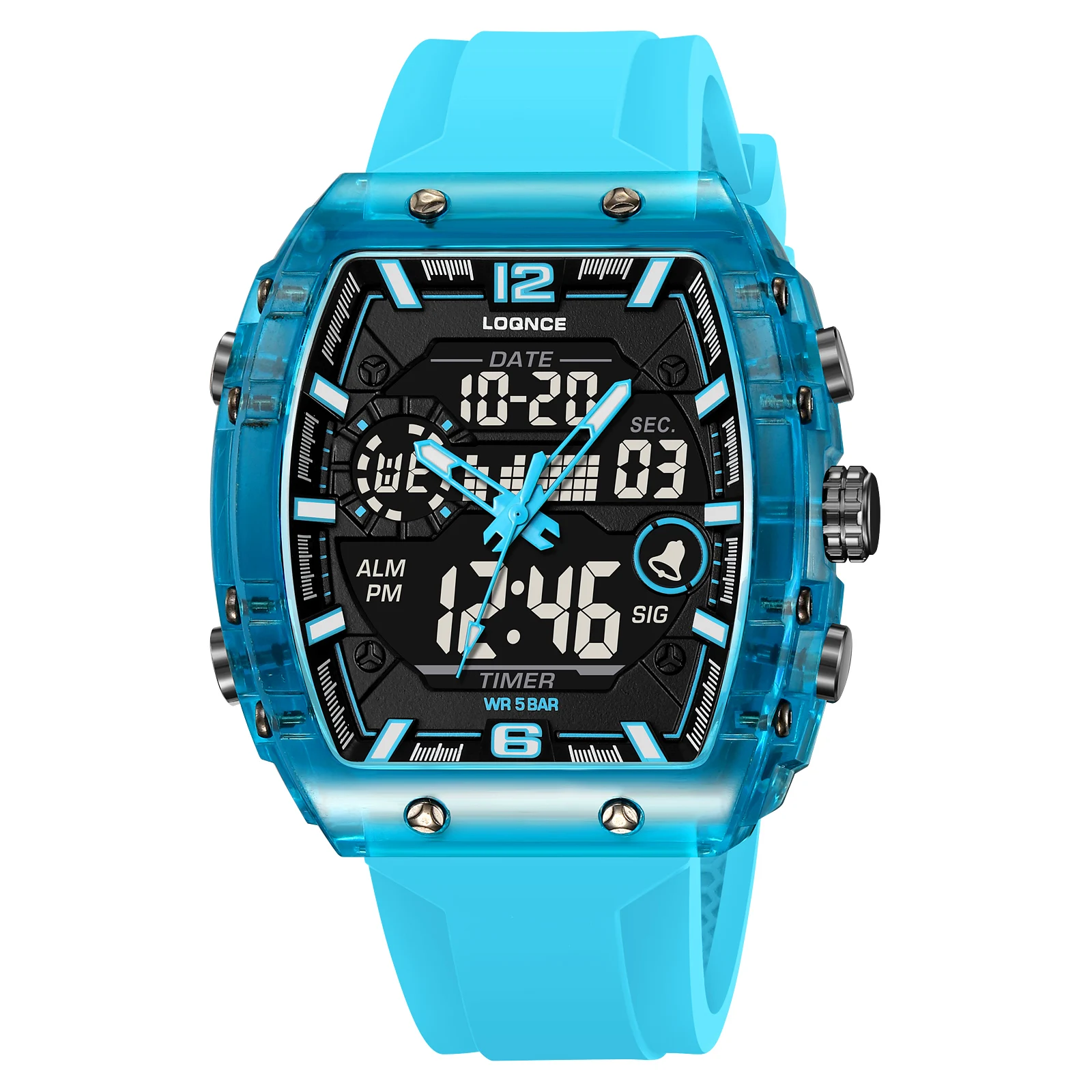 LOQNCE 98003 Мужские montre homme Hour Спортивные часы Цифровые часы с хронографом с двойным временем Мужские наручные часы со светодиодным дисплеем недели