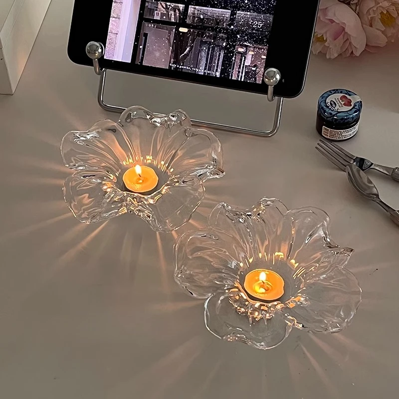 French retro glass petal candle holder multifunctional aromatherapy candle holder crafts living room home decoration accessories