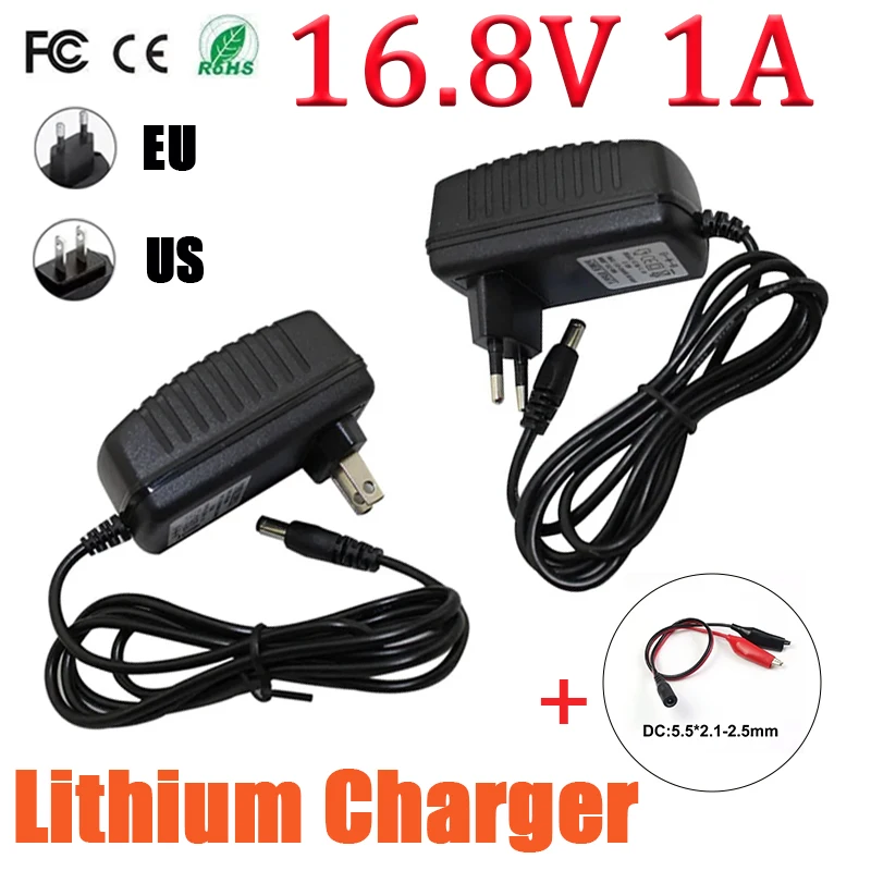 16.8V1A Lithium Battery Charger AC 100V-240V 4S 14.8V Lithium Polymer Battery DC 5.5*2.1MM Power Adapter with clip