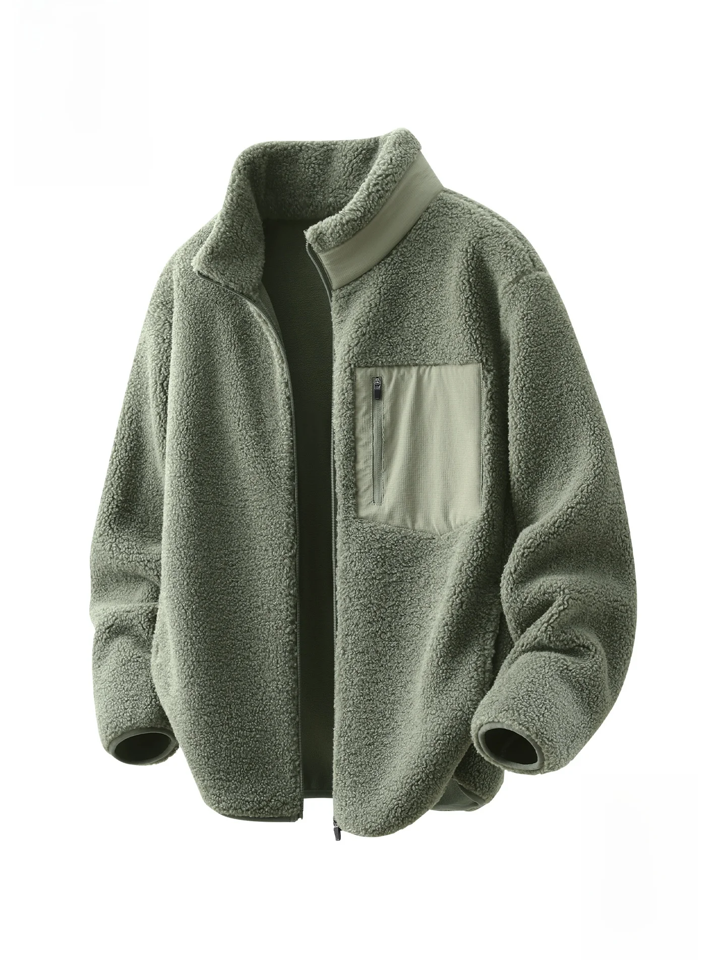 

Thiened Plu Stand Collar Jaet Men's Autumn Winter Warm Outerwear Monkey Mouth American Trendy Brand Loose Fi...