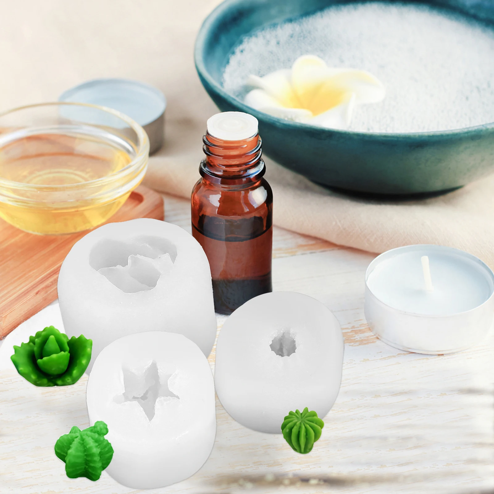 

3Pcs Silicone Molds Washable Nonstick Easy Clean Flexible DIY C Soap Molds Silica Gel H made Projects Succulent Plant