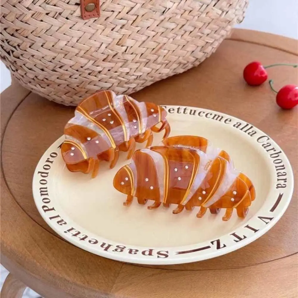 

Korean Style Croissant Hair Claw Coffee Funny French Diamond Crab Clip Headwear Kawaii Acetic Acid Shark Clip Hair Accessories