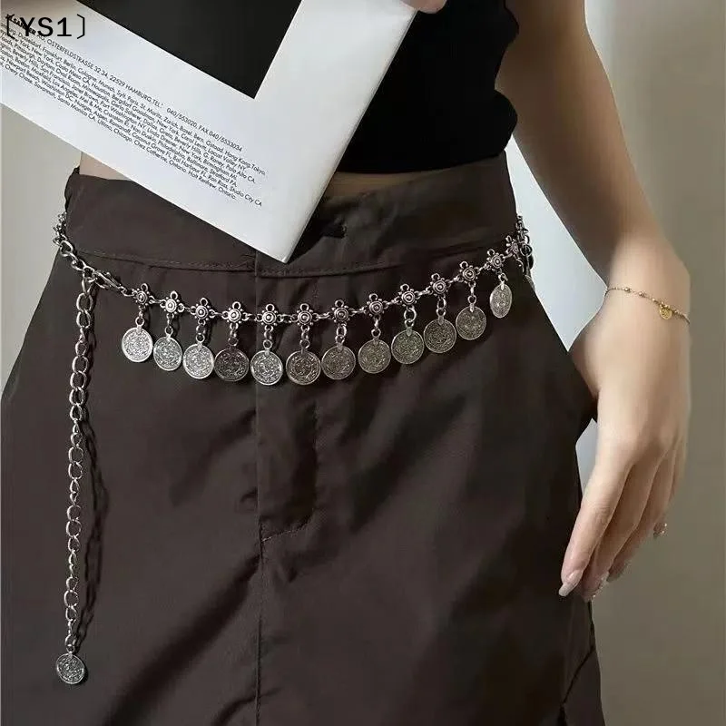 〔YS1〕High Quality Ethnic Style Tassel Belly Dance Waist Chain Adjustable Long Golden Belt For Women Girls Fashion Dress Accessor