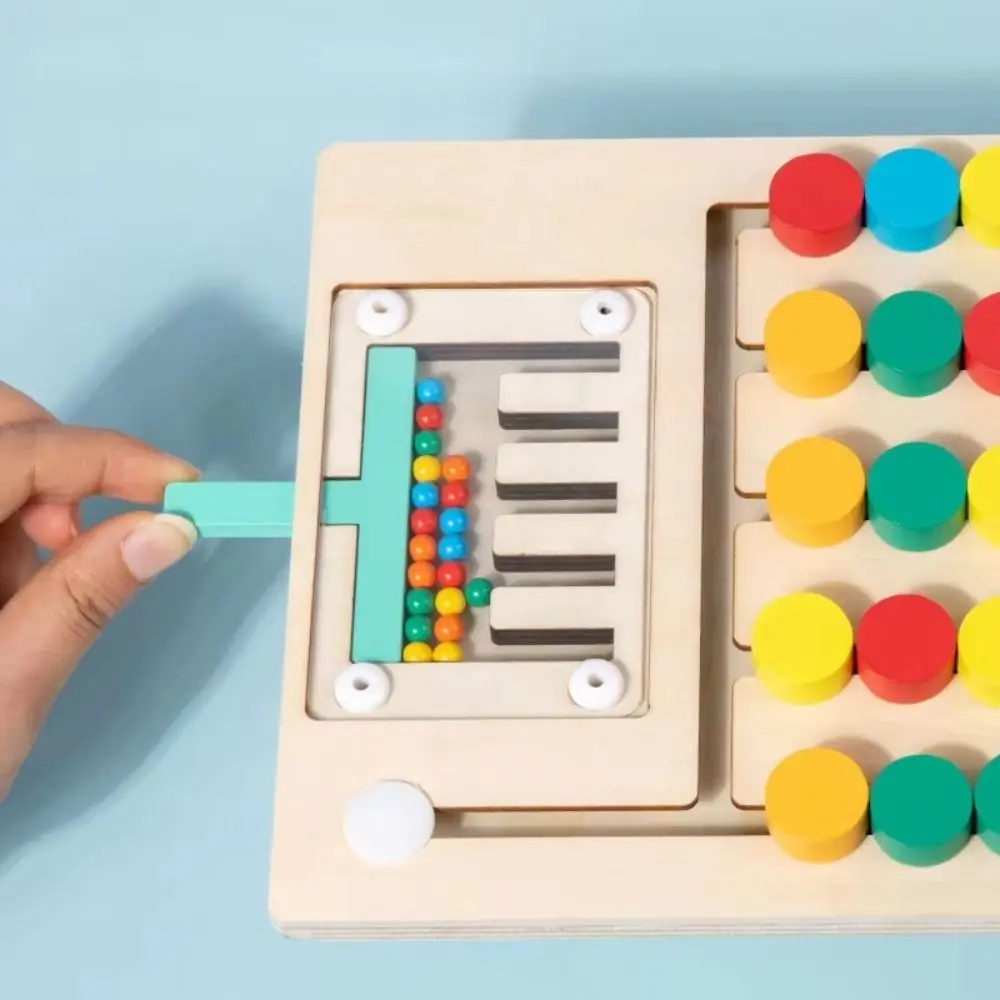 Wooden Color Matching Game Color Sorting Puzzle Montessori Sliding Puzzle Board Cartoon Portable Wooden Rolling Birthday Gifts