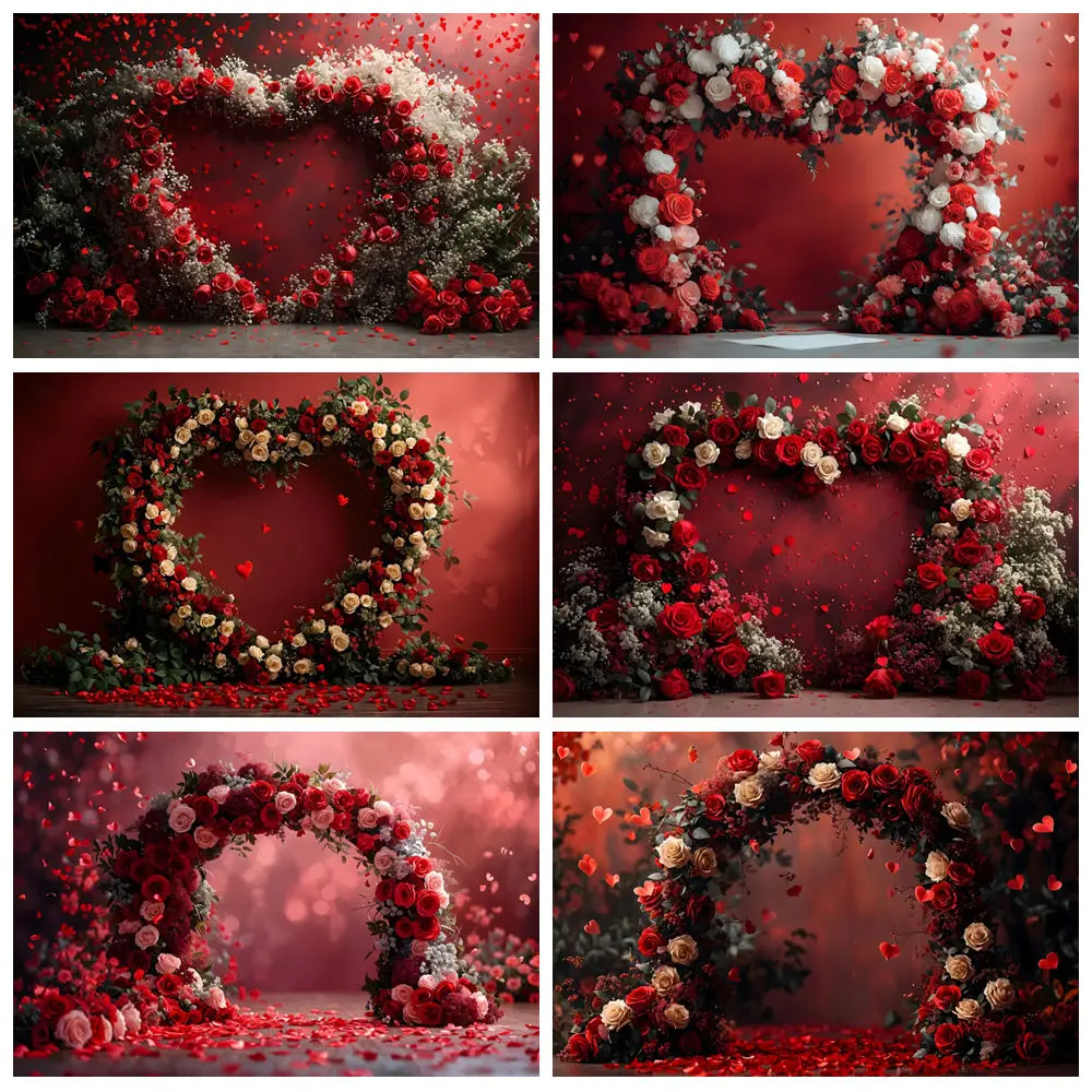 February 14 Valentine's Day Backdrops for Photography Valentine Red Rose Flower Wall Love Heart Wedding Bridal Shower Background