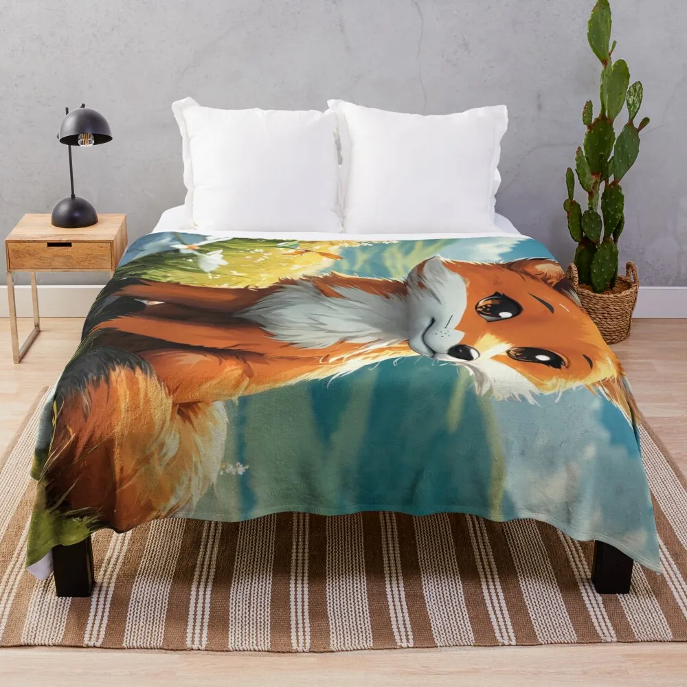 

Chibi Fox Throw Blanket blankets ands Thin Camping Furrys Blankets