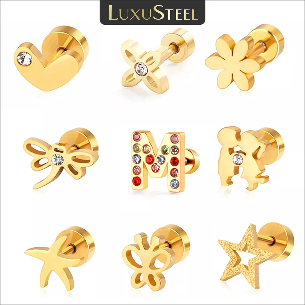 LUXUSTEEL-pendientes de acero inoxidable con forma de corazón y flor para mujer, joyería elegante de moda, 2023