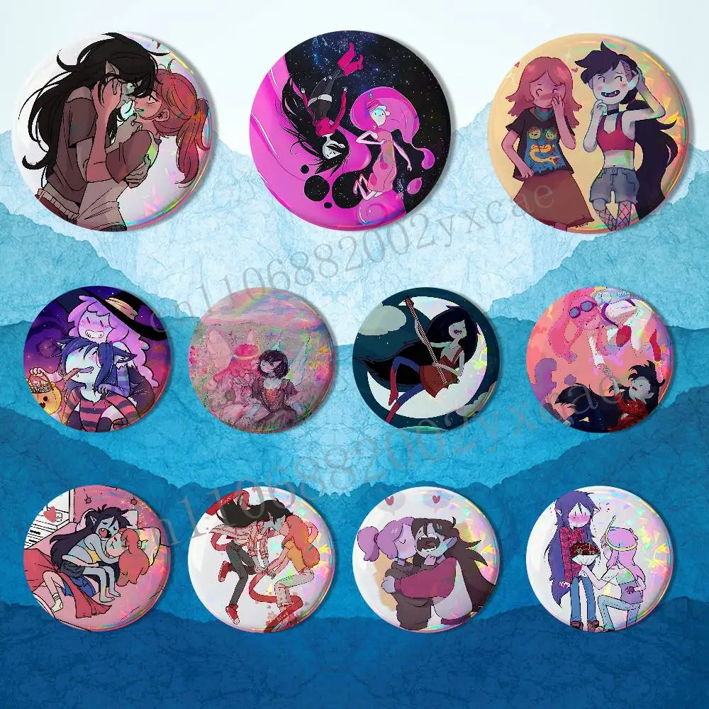 b-Bubbline Marcy and Bonnie Marceline Round Exquisite Badge Brooches Creative Pins For Clothes Hat Backpack Gift Accessories