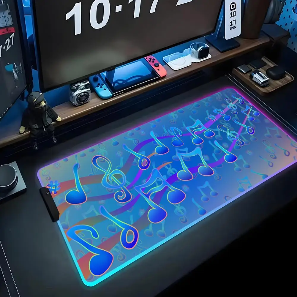 

Коврик для мыши с музыкальными нотами, RGB-подсветкой, большой игровой коврик для мыши, светодиодный коврик для ПК, светящийся коврик для мыши, большой коврик для клавиатуры, настольный коврик с подсветкой