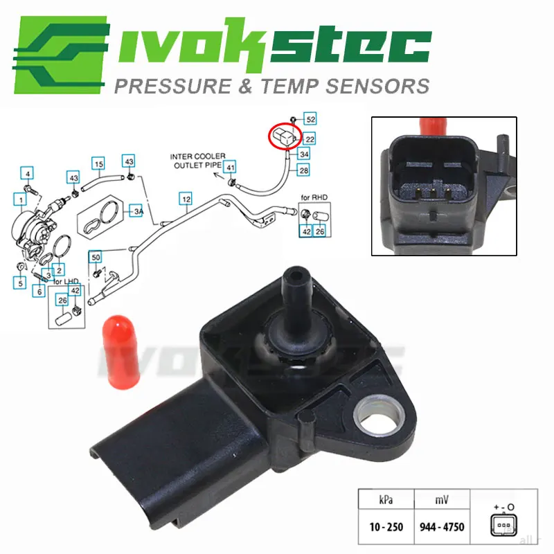 2.5Bar 9631716680 Intake Manifold Pressure MAP Sensor For Peugeot 207 406 607 807 Bipper Citroen C5 C8 Dispatch 2.0 16V 96317166