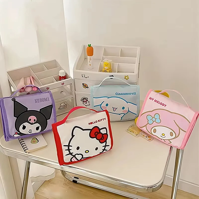 Sanrio Hello Kitty Foldable Makeup Bag Kuromi Cinnamoroll Melody Cosmetic Toiletry Storage Organizer Bag Anime Travel Handbag image 6
