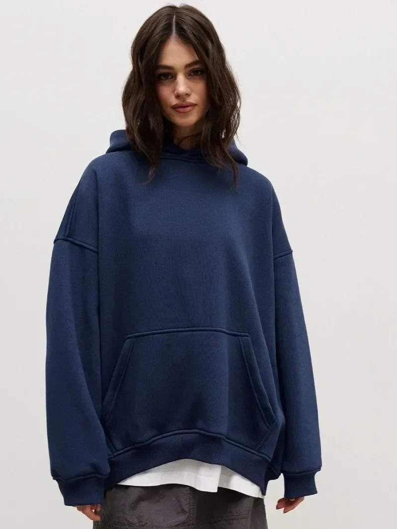 Y2k Women Hoodies Autumn Winter Solid Harajuku Baggy Hooded Sweatshirts Female Korean Long Sleeve Pullover Tops Streetwear