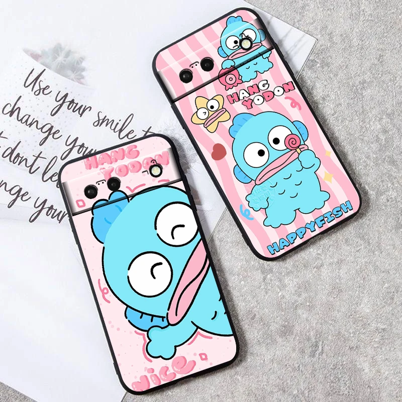 Sanrio Hangyodon Fish For Google Pixel 9 8 7A 7 6A 6 5A 5 4 4A XL 5G Black Silicon Shockproof Shell Cover Phone Case