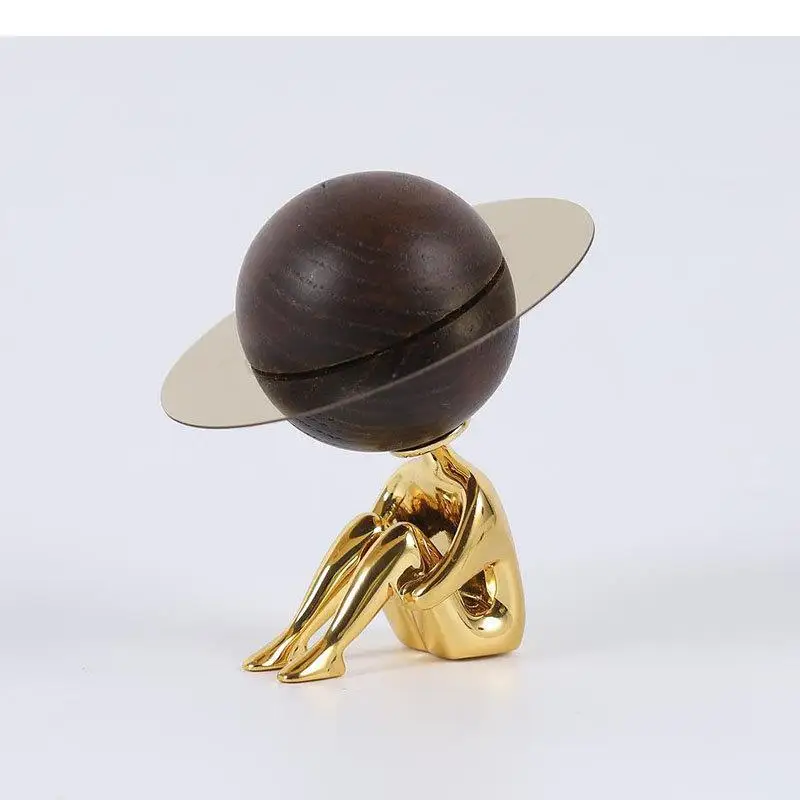 Planet Decorative Characters Sculpture Furnishings Desk Decoration Wooden Abstract Figures Statue Modern Home Decor