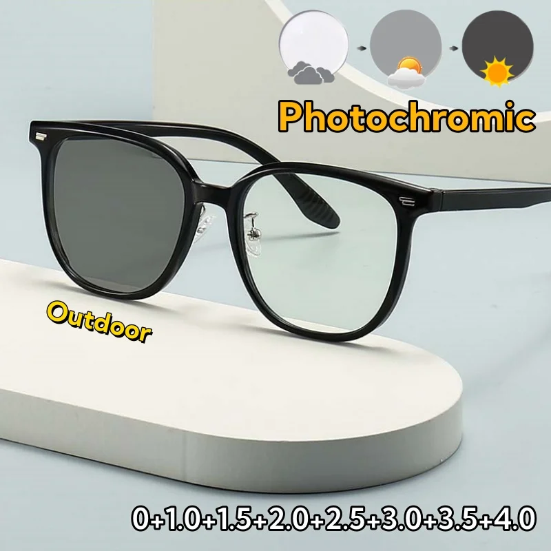 

Trendy Large Frame Photochromic Reading Glasses Versatile Sturdy Comfortable HD Unisex Blue Light Blocking Eyeglasses 0 To +4.0
