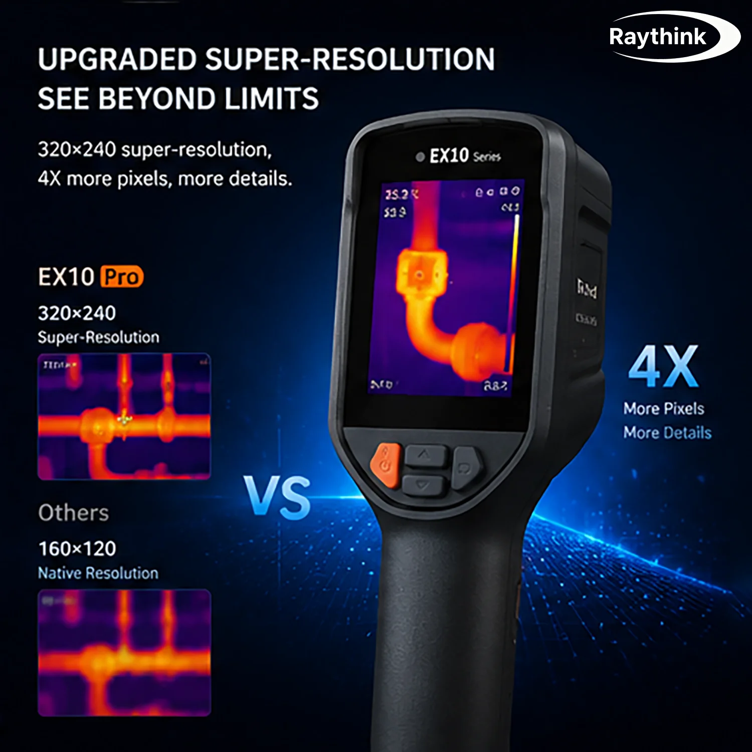 Water Leak & Floor Heating Detector, 320×240 Super-Res Thermal Camera, 25Hz, RayThink EX10 Pro, Moisture Finder for Home Inspect
