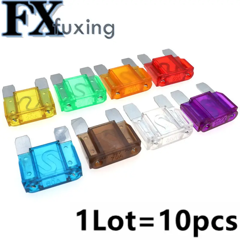 10Pcs Large Fuse Fuses 20A 30A 40A 50A 60A 70A 80A 100A Amp Clip Assortment Auto Blade Type Fuse Set for Car Truck