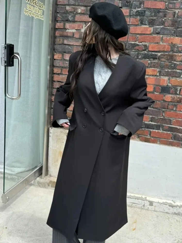 

Ele длинный двубортный костюм с v-образным вырезом Jaet, женская модная универсальная верхняя одежда, модное осенне-зимнее пальто для поездок на работу