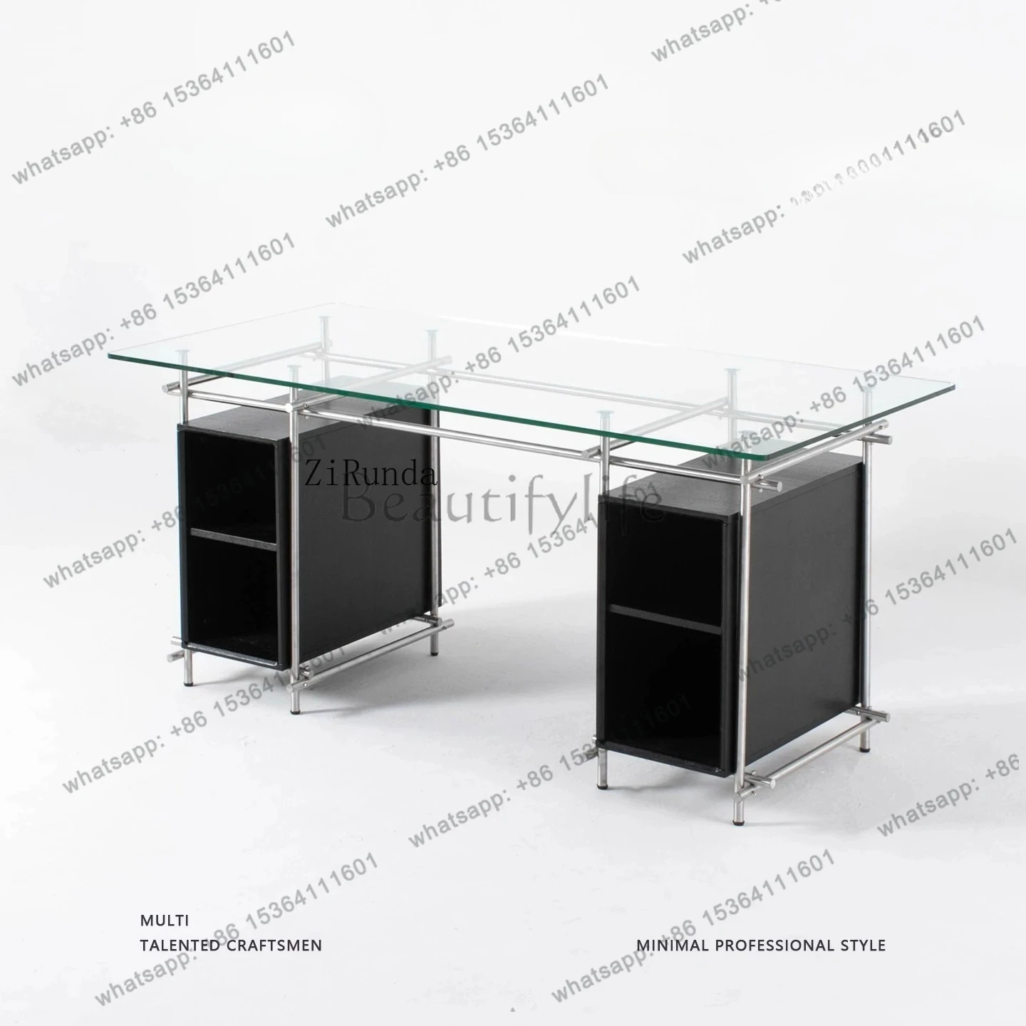 

Italian minimalist tempered glass desk stainless steel desk long workbench