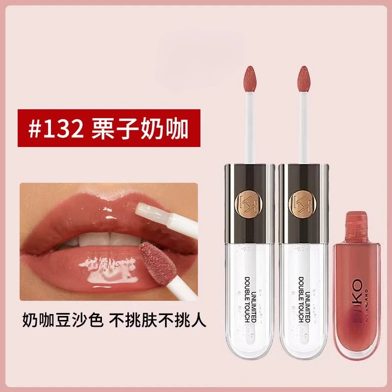 @// حار برأسين أحمر الشفاه مرآة شفافة ملمع الشفاه غير يتلاشى النفط مثير غني ملمع الشفاه الحليب الشاي الفول لصق عارية ماكياج #2