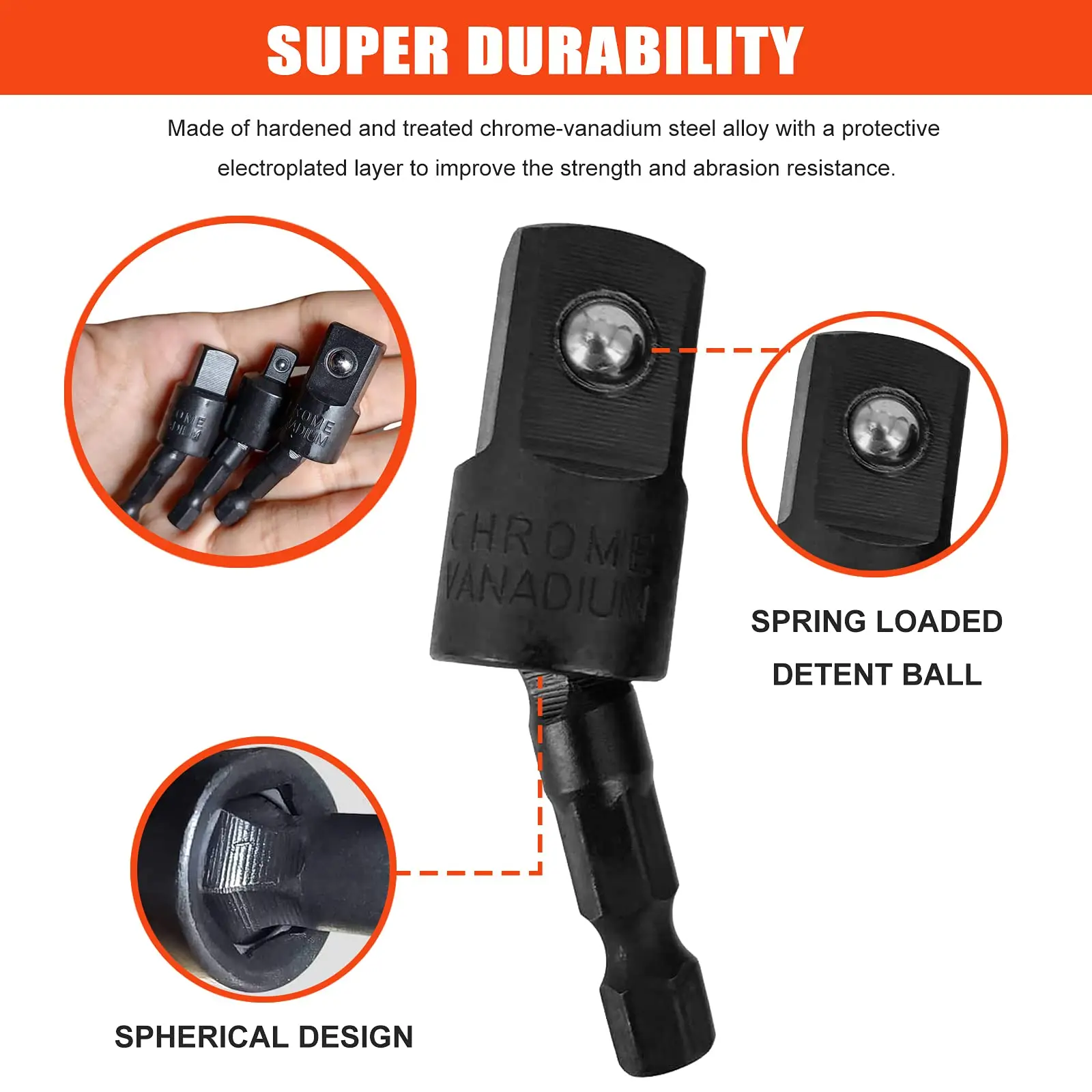 SenNan 3pc 1/4" 3/8" 1/2" Electric Wrench Drill Socket Adapter 360° Rotatable Square Socket Converter Tool for Impact Driver Set